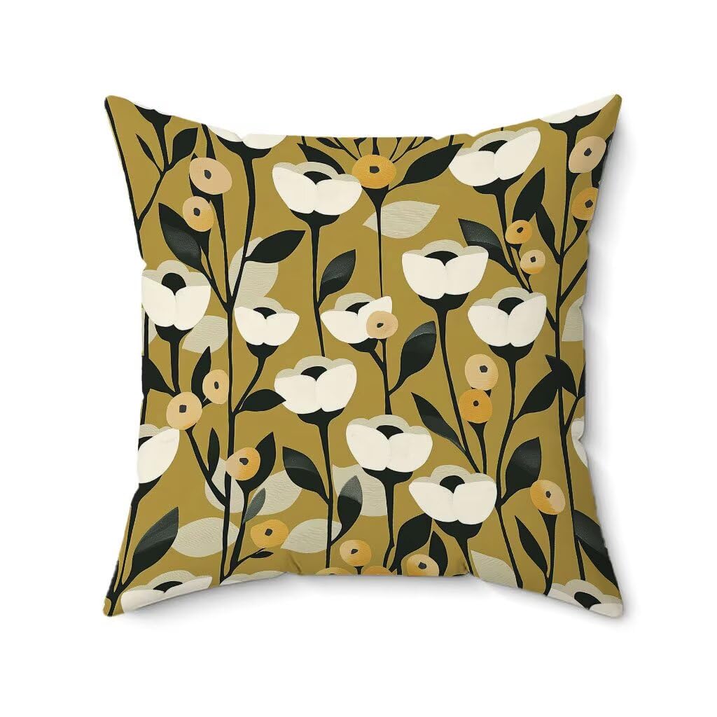 Poduszka outdoorowa 60 x 60 cm, zestaw 4 sztuk, żółte, Primavera, wodoodporna, len, na sofę, HD, dwustronny nadruk, poduszka dekoracyjna do użytku na zewnątrz, do ogrodu, na taras, krzesło, balkon