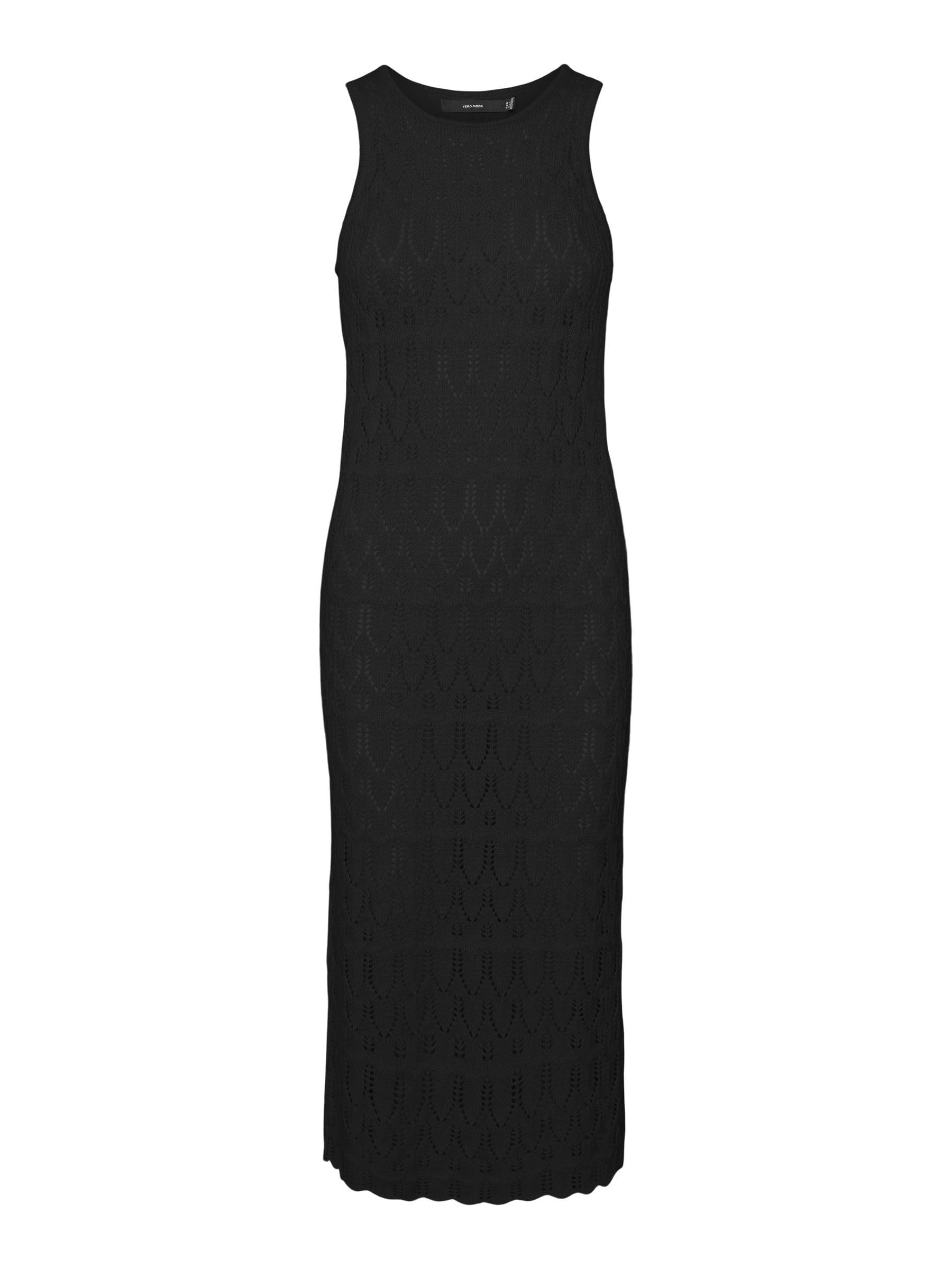 VERO MODA Women's Vmfabienne SL O-Neck Calf Dress Noos Midi Dress, Black, XS