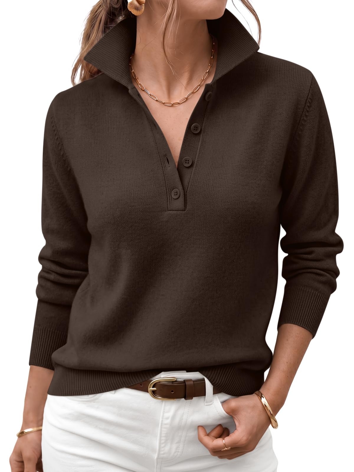 LILLUSORY Womens Fall Button Polo Knit Dressy Casual Lightweight Sweaters