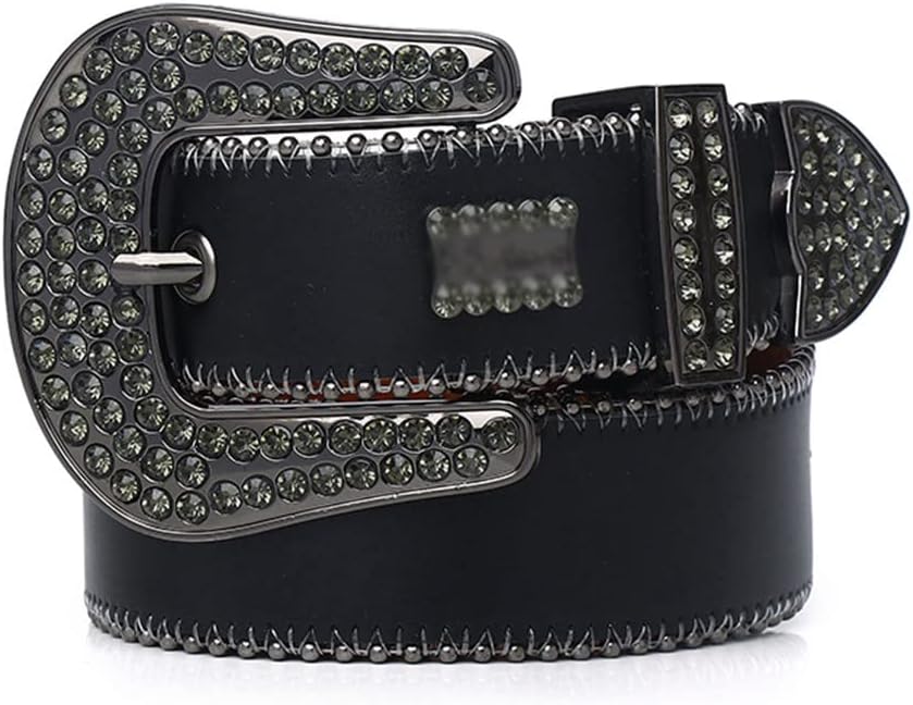 Mkjuuior Punk Dark Diamond Belt for Men Waistband Western Cowboy Diamond Belts for Jeans Women