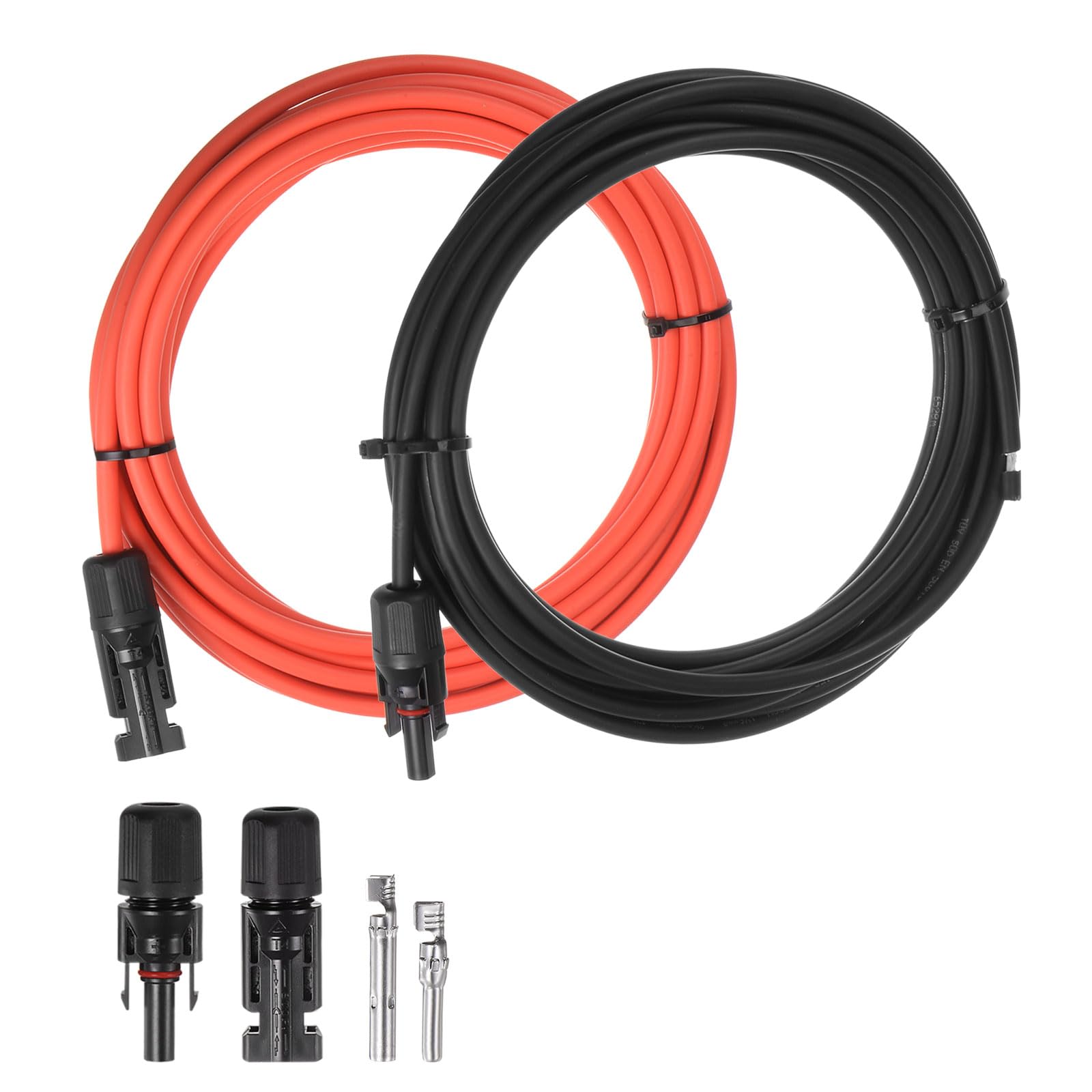sourcing map Solar Panel Wire 20ft 10 AWG 6mm2 Solar Cable Tinned Copper Wire with Female and Male Connector Black Red for RV Boat Marine Solar Panel