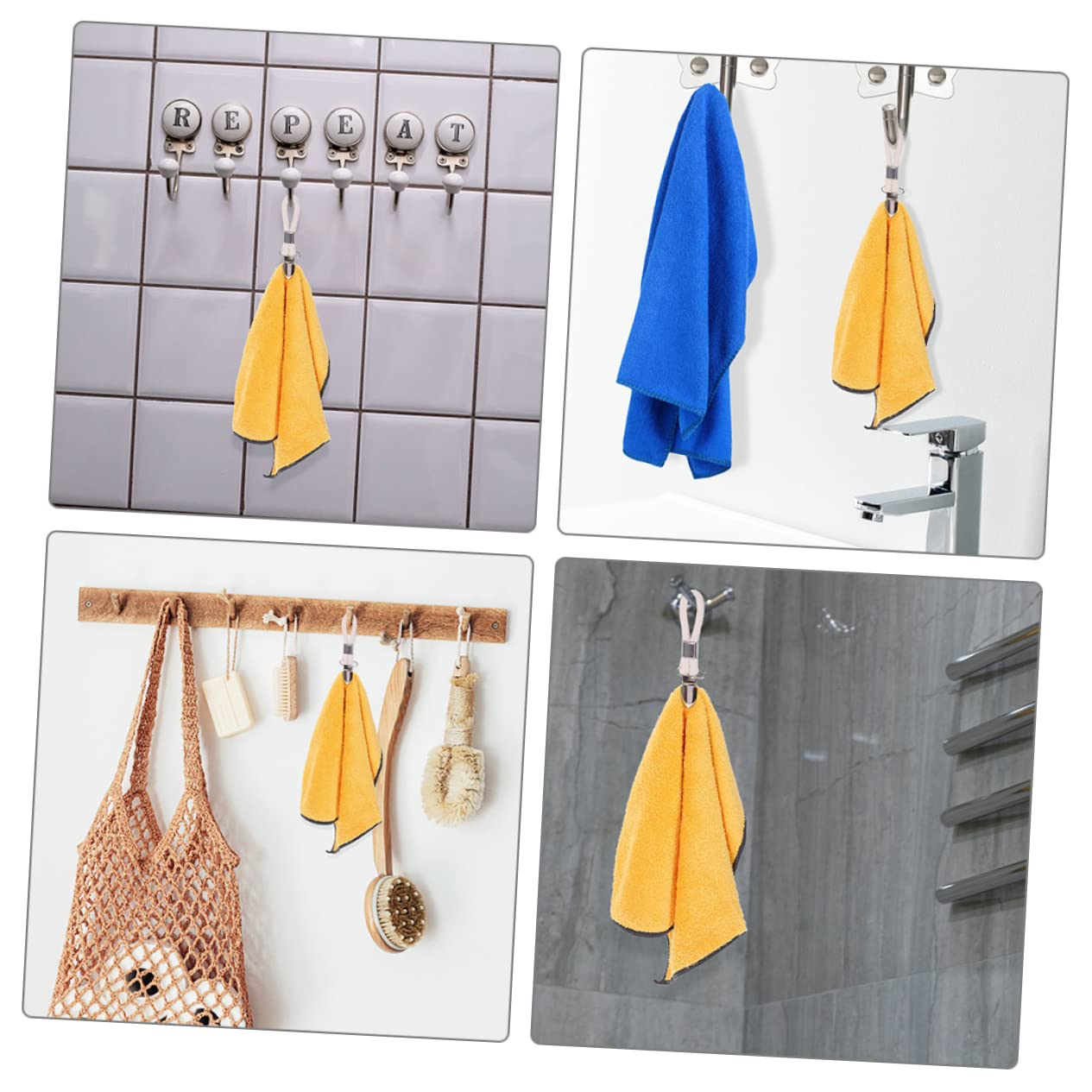 HOMOCONO Cotton Loop Towel Attachment to Hang 6pcs Kitchen Towel Hanger Clips Rustproof for Bathroom Towel