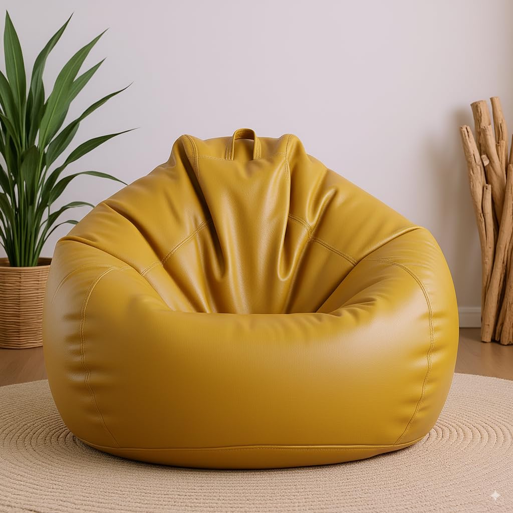 KAM'S LIEU Filled with Beans Bean Bag Chair | Luxury Leatherette Bean Bag Chair for Adults, Kids | Comfortable, Durable, S...