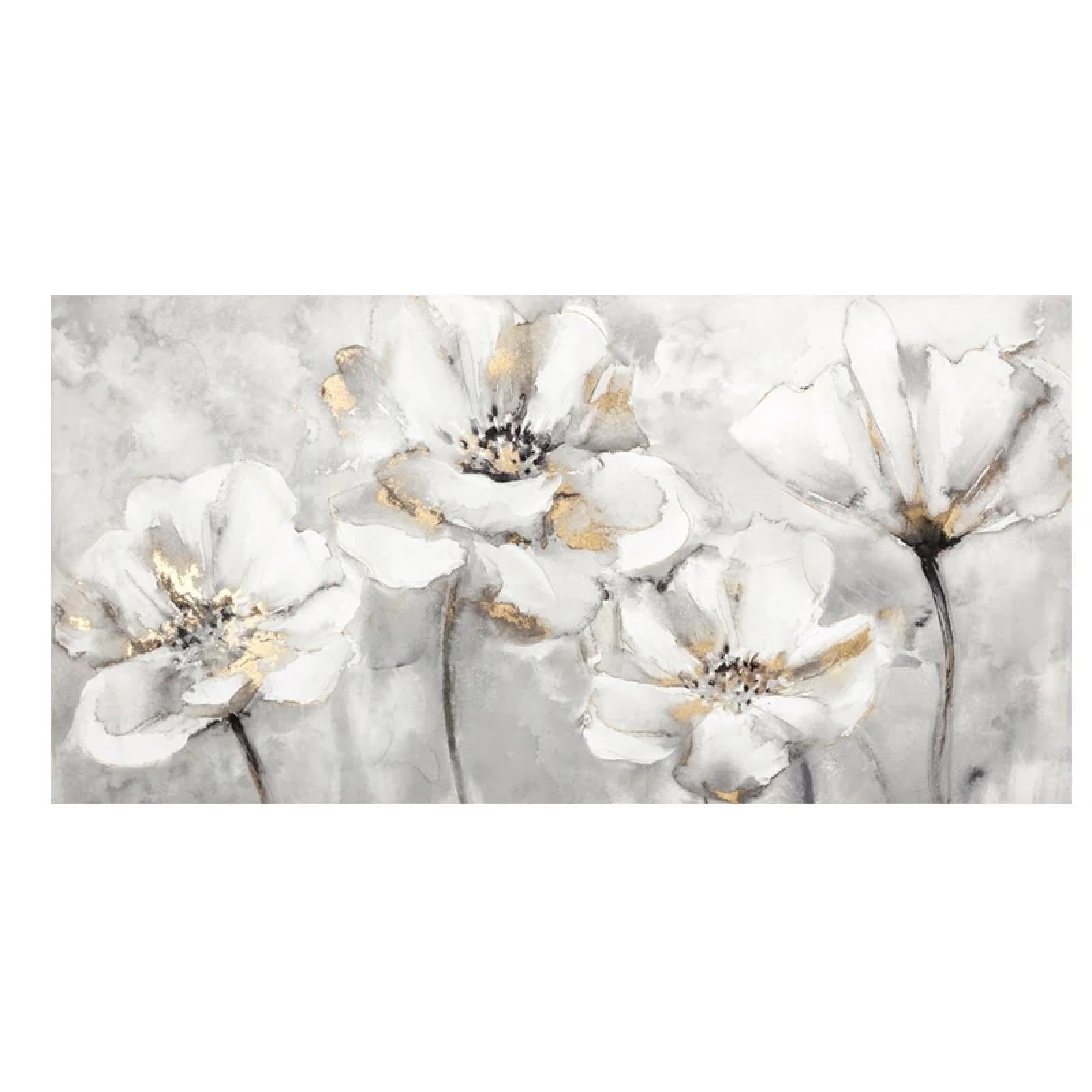 Peinture sur toile abstraite fleurs blanches pour salon et décoration d'intérieur