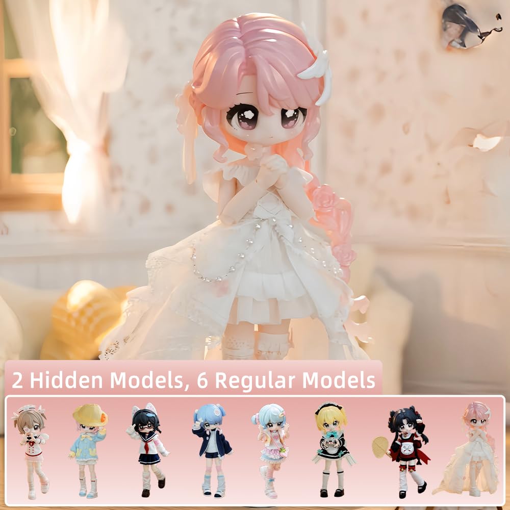 niannyyhouse 1/12 BJD Blind Box Figuren, Ball Jointed Doll with Clothes, Small Key Design Collection, Action Figure Collectable Ornaments (6PCs)