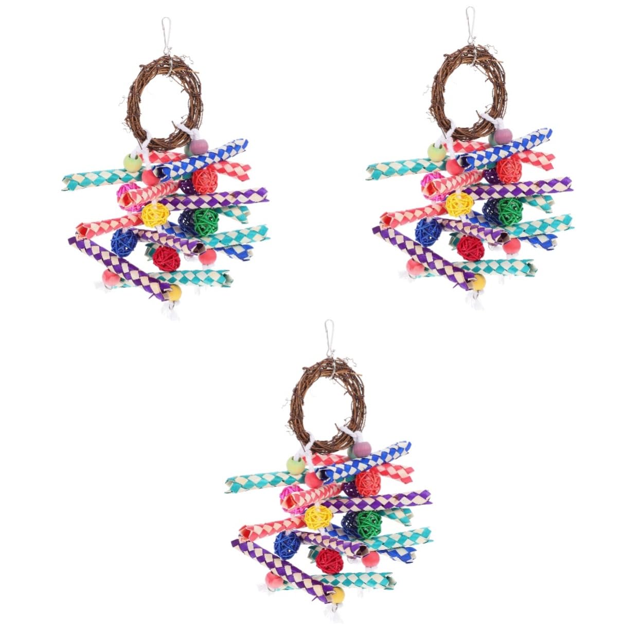 POPETPOP 3pièces Jouet pour Perroquet Jou Mâcher Suspendu avec Vigne Accessoire pour Oiseaux à Grimper Aléatoires