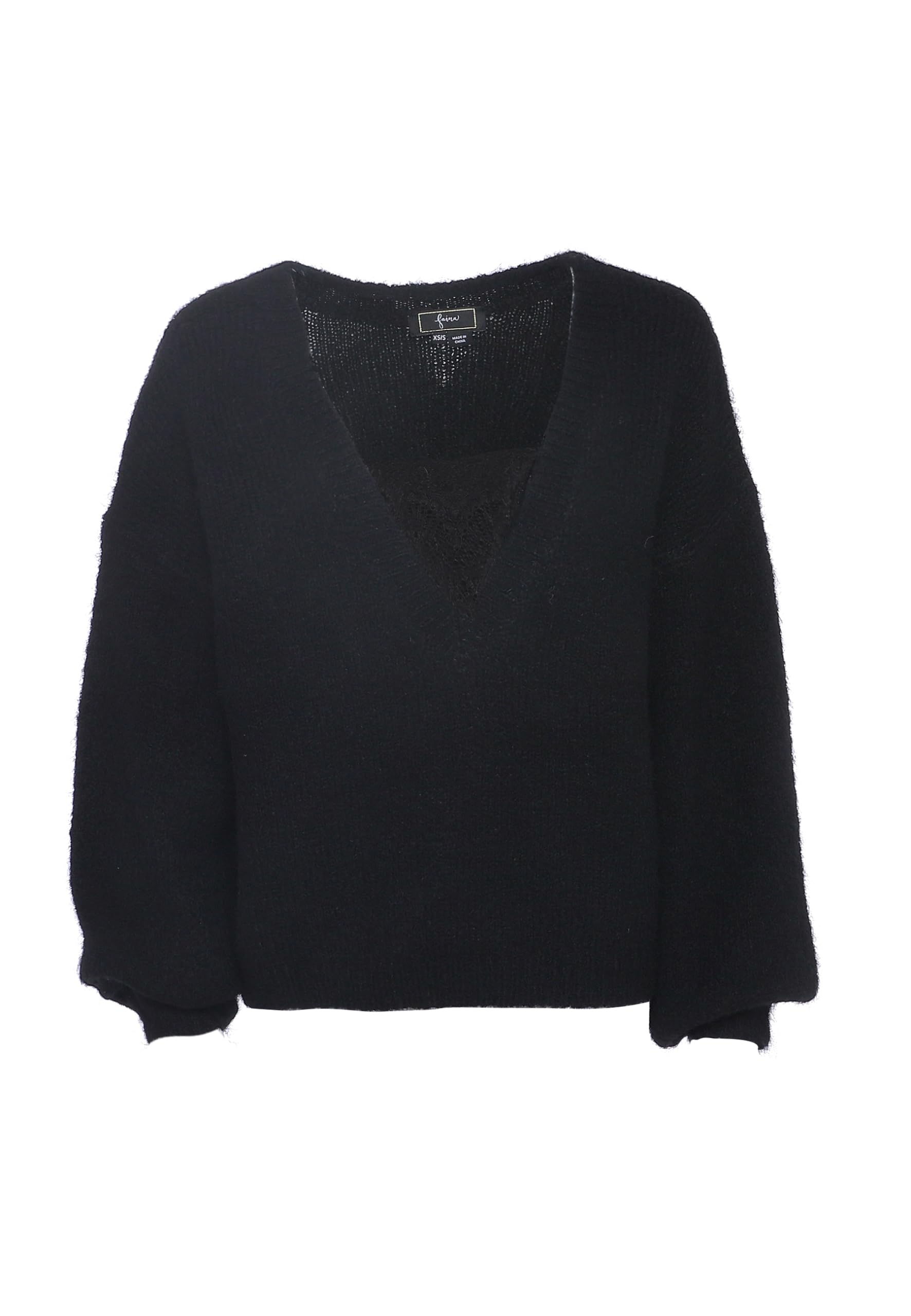 faina Damski temperament głęboki dekolt w serek luźny design sweter czarny rozmiar XL/XXL, czarny, XL