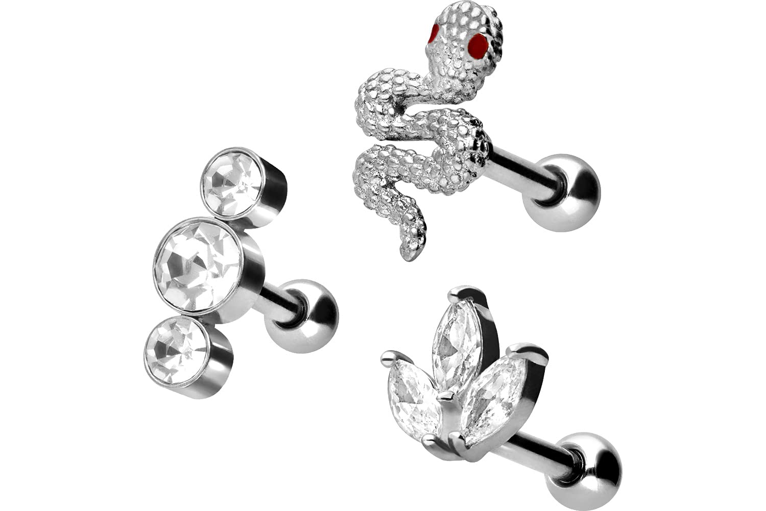 PIERCINGLINE Chirurgenstahl Ohrpiercing Set |SPAR-SET | Piercing Ohr Stecker Helix Conch | Farbauswahl