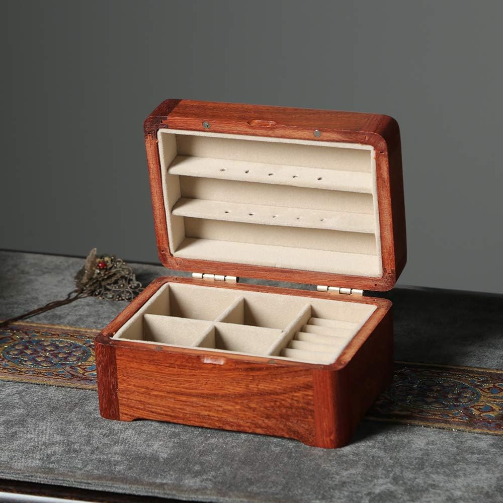 Wooden Jewelry Box Small Jewelry Storage Case For Necklace Earring Rings Handcrafted Vintage Portable Wood Jewelry Organizer Box,Best Christmas & Birthday Gift for Mother Women & Girls (Precious Wood)