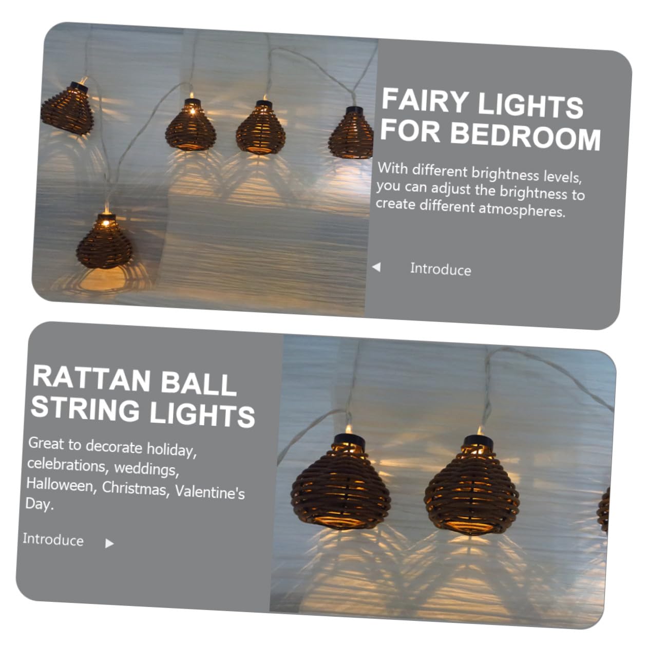 Lichterkette aus Rattanimitat mit 10 Leds Flexible und Multifunktionale Dekorative Beleuchtung für Innen und Außen für Hochzeiten und Feiertage