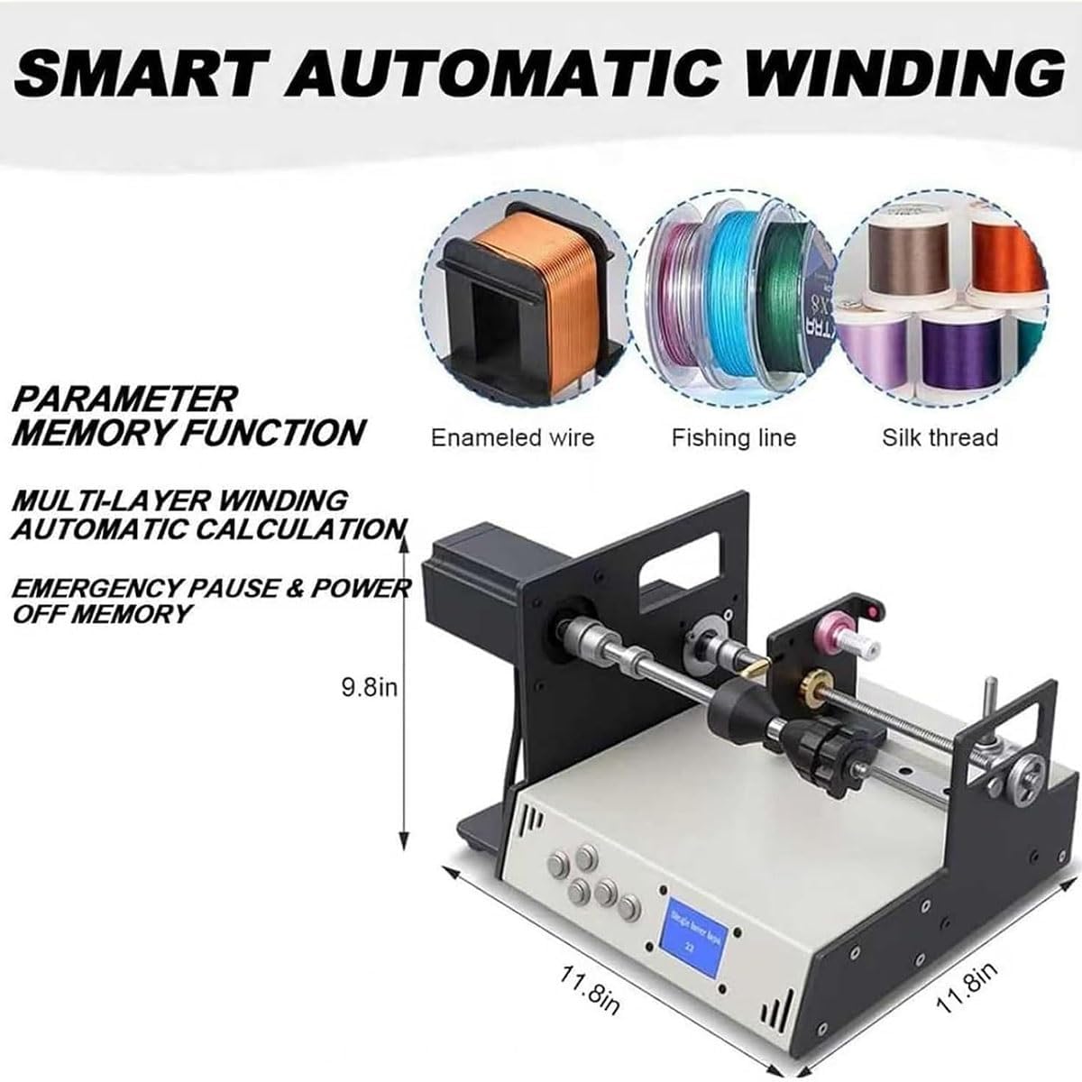 Coil Winding Machine, Cable Tube Amplifier Winding Machine Industrial Grade, Industrial Automatic Wind Wire Machines with LCD Screen, for Metal Wire, Fishing Line, Silk Thread