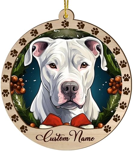 Adorno personalizado Dogo Argentino, adorno de Navidad Dogo Argentino, nombre personalizado Dogo Argentino Dog Suncatcher para árbol de Navidad