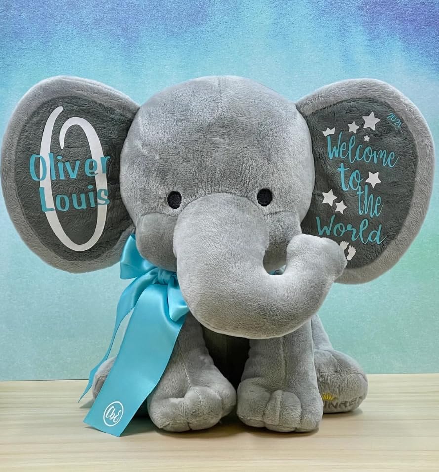 Miniatura 2 de Personalized Stuffed Elephant Plush - Custom Birth Stats Announcement Stuff Elephants Animals for Babies, Baby Shower, Boy, Girl, Newborn,