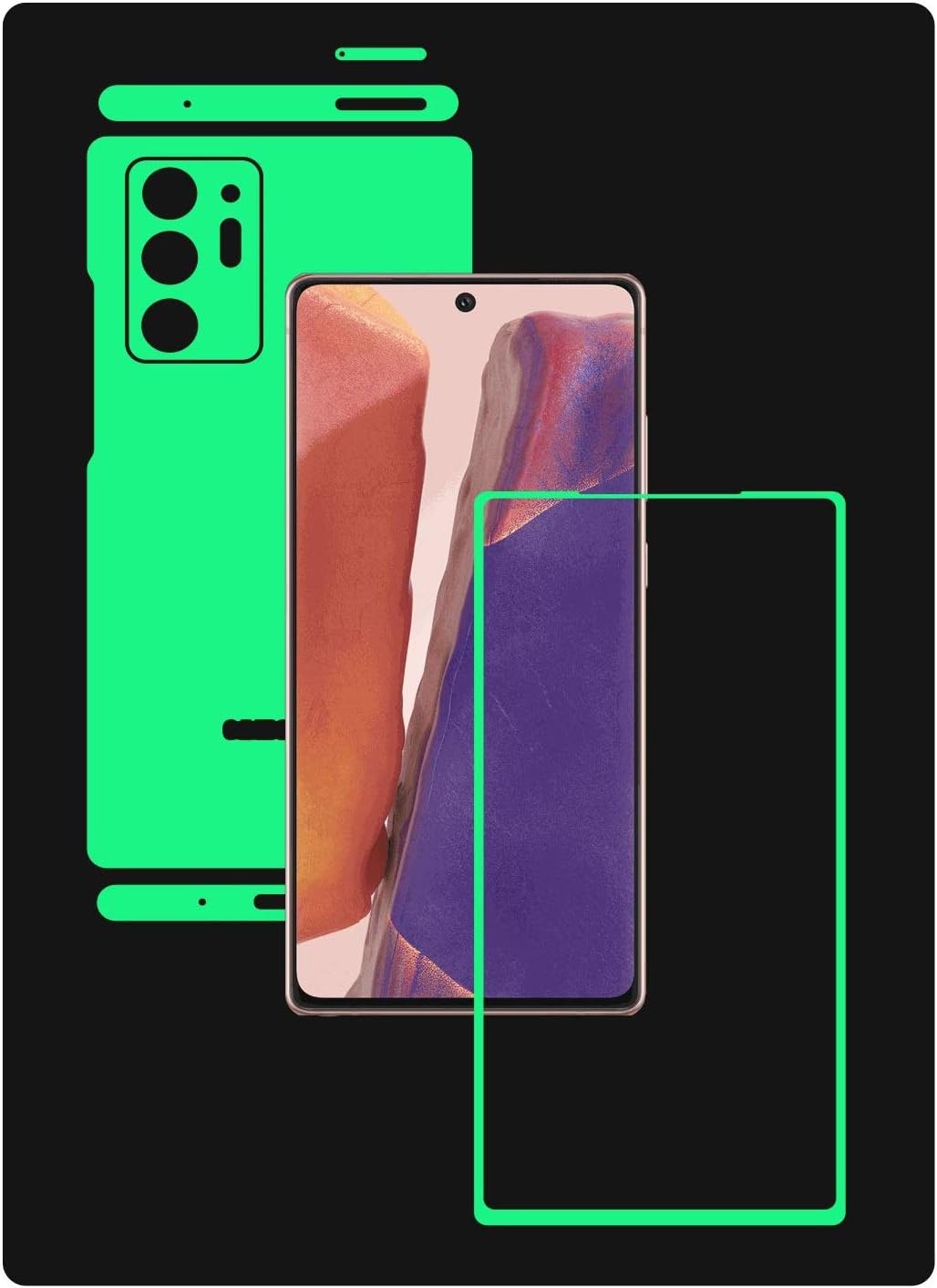 X-Skinz, Full Body Glow in the Dark Skin Wrap for Samsung Galaxy Note 20 Ultra - Split Cut Case Cover Vinyl Sticker, Decal Shield with Curved Fit and Full Glue