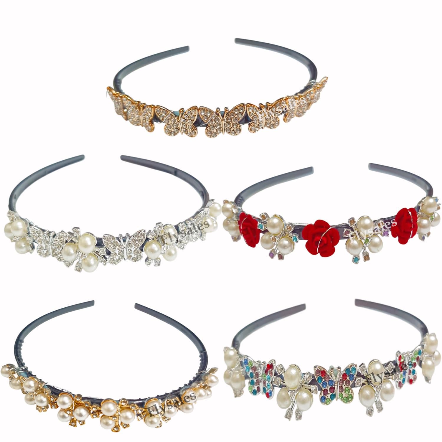 6 pcs Hairband Flower and Pearls Fancy Hairband for Women and Girls Tiara Hair Band Hair Accessories Handmade