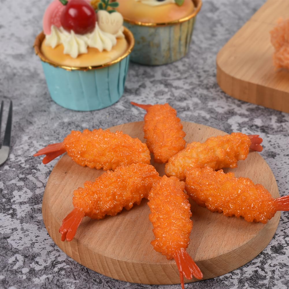 Hagao Fake Fried Shrimp Tempura Simulation Sprinkle Artificial Food Shrimp Mixed Model Kitchen Decoration 6pcs