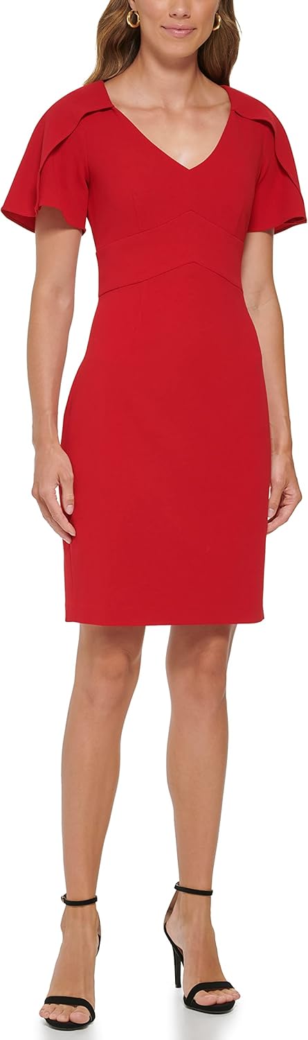 DKNY womens Cape Sleeve V-neck Midi Dress