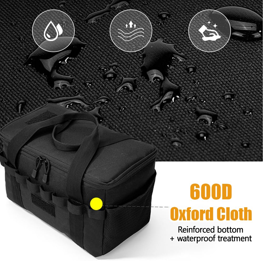 MiOYOOW Taktische Bestecktasche, Camping Aufbewahrungstasche, Outdoor Kochgeschirr Organizer, Picknick Tragetasche mit Molle Gurtband und Herausnehmbaren Trennwänden für Camping Grillen