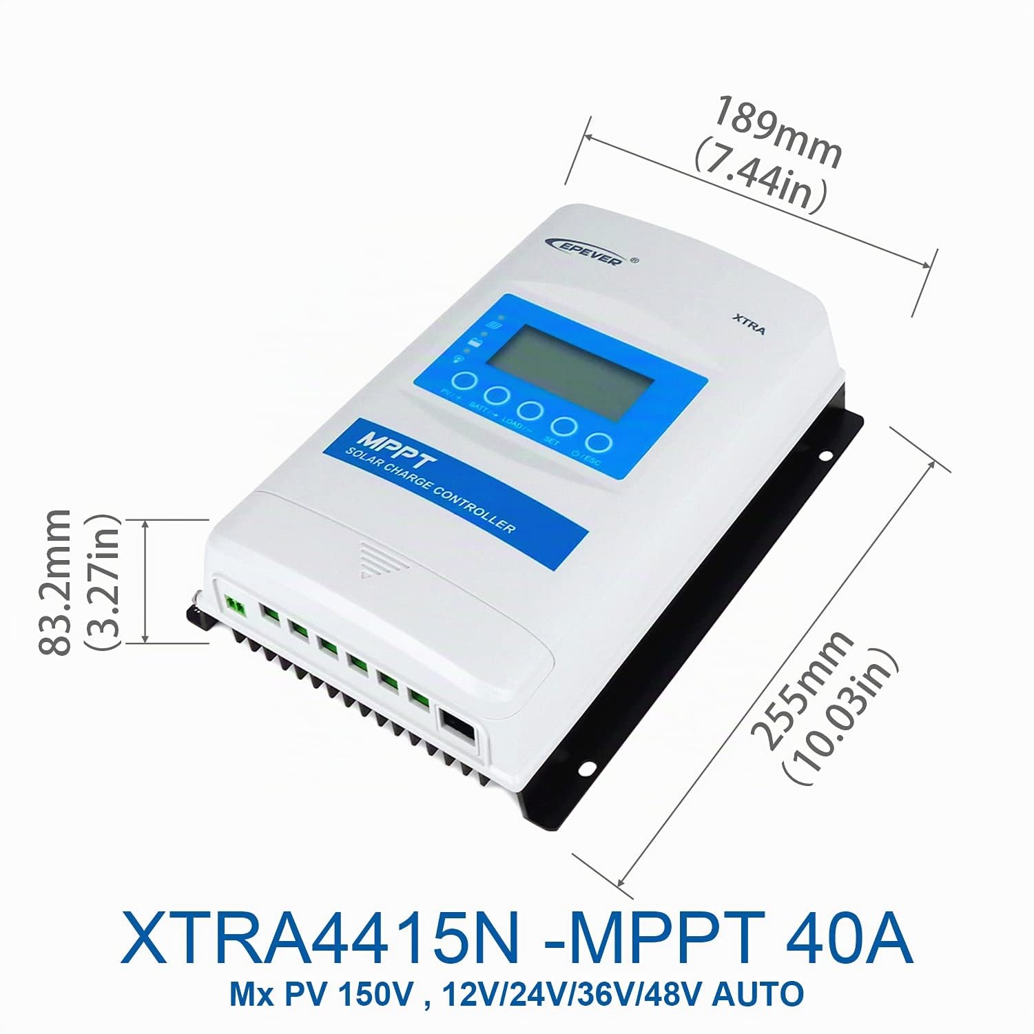 EPEVER MPPT Regolatore di carica solare 40A, 12/24/36/48V, per auto, XTRA4415N, pannello solare Max PV 150 V, regolatore di temperatura comune, LED & LCD (MPPT 40A, PV 150 V)
