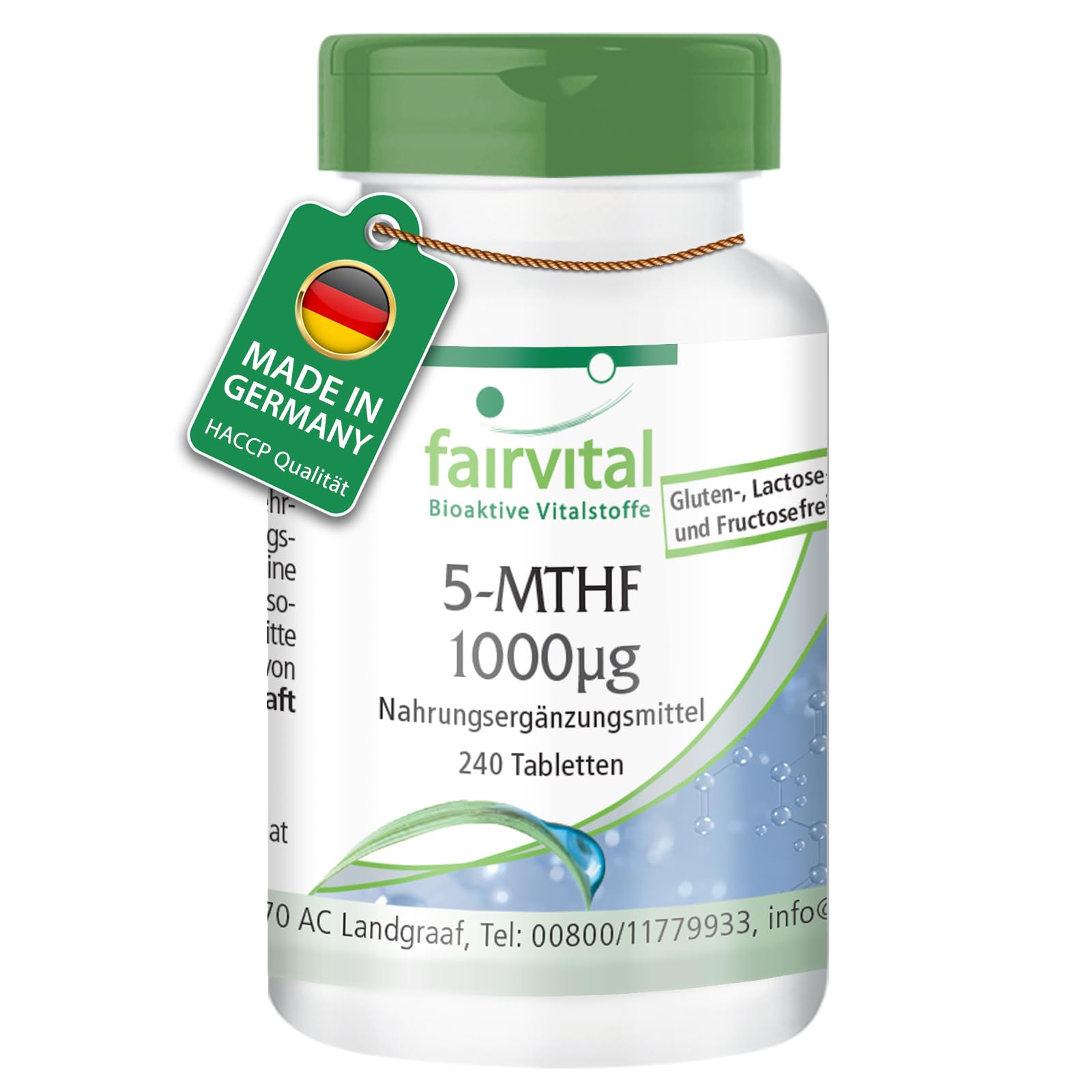 Fairvital | 5-MTHF - 240 tabletek - 1mg na tabletkę - bioaktywny kwas foliowy - płodność i ciąża - sprawdzona jakość i wysoka dawka - 100% wegańskie - wyprodukowano w Niemczech