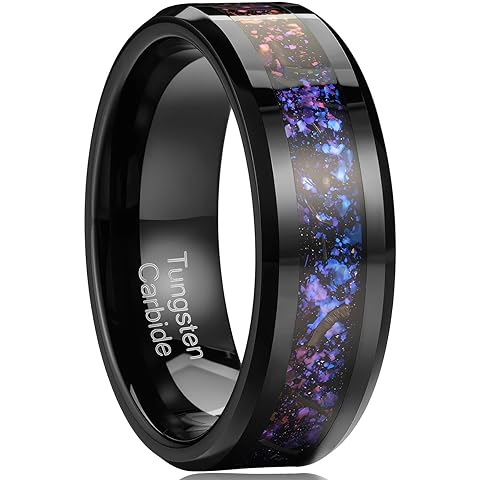 Men's 8mm Black/Gold Tungsten Carbide Wedding Ring Nebula Galaxy Wedding Promise Go...