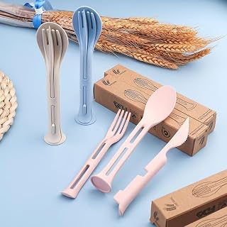 3-in-1 Reusable Flatware Set - Compact Travel Spoon & Fork Combo, Portable Camping & Office Essentials Blue