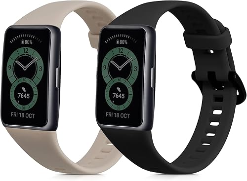 kwmobile Straps Compatible with Huawei Band 6 Straps - 2x Replacement Silicone Watch Bands - BlackMoss Green