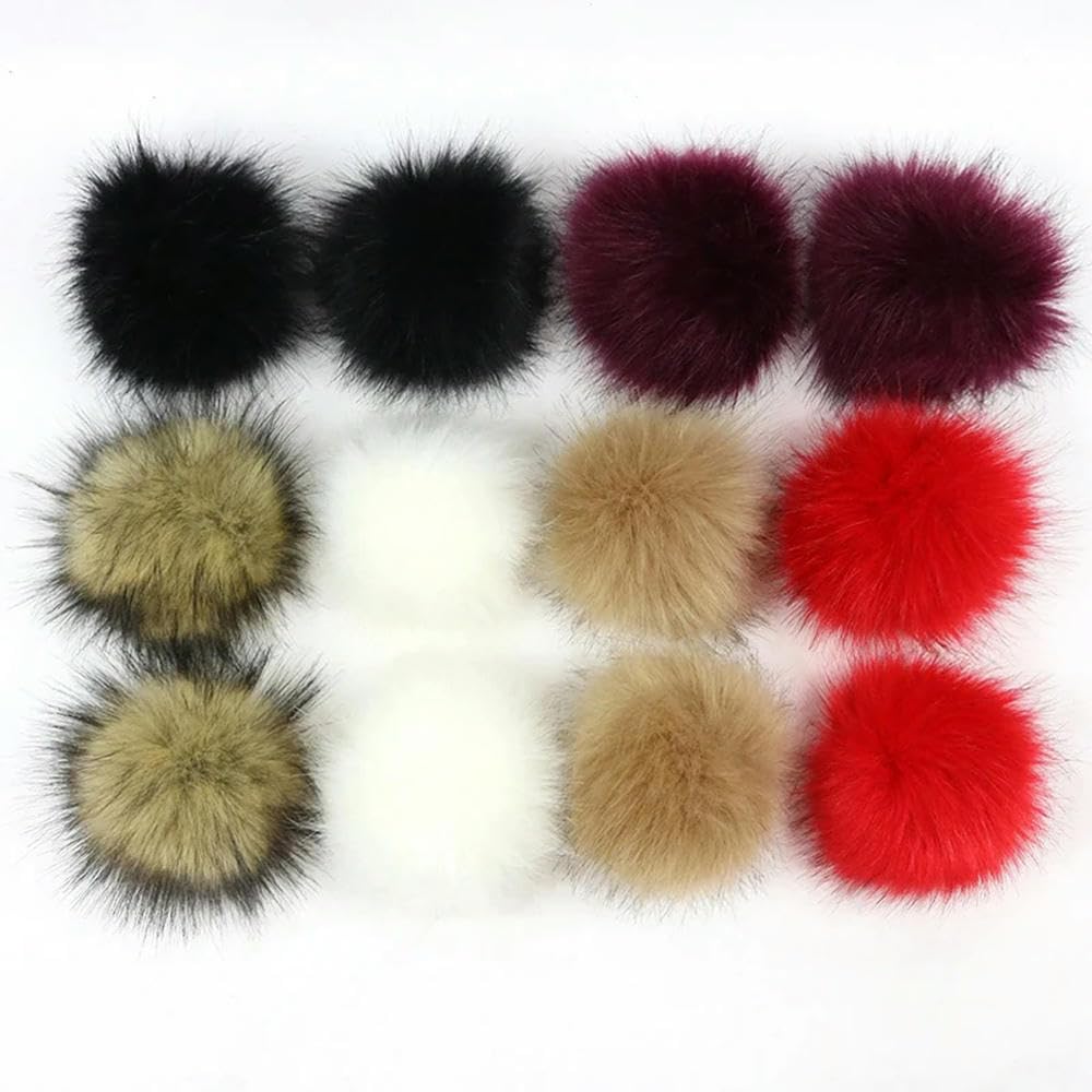 14 Pompons En Fausse Fourrure Avec Élastique - 8 Cm - DIY Déco Cheveux, Sac, Porte-clés (7 Couleurs)