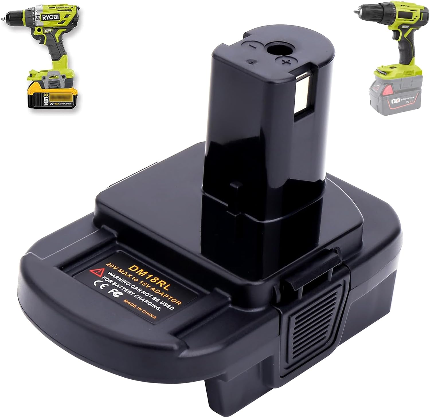 DM18RL Battery Adapter for De-Walt to Ryobi Battery&for Mil-K to ryobi,Convert De-Walt 20V/Mil-K 18V to Ryobi 18V One+ Lithium-ion Battery(Only Adapter)