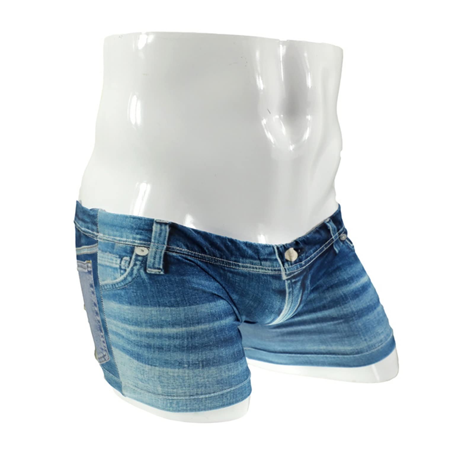 LYWBYXGS Men Big Pouch Ice Silk 3D Denim Printed Shorts Fake Jean 