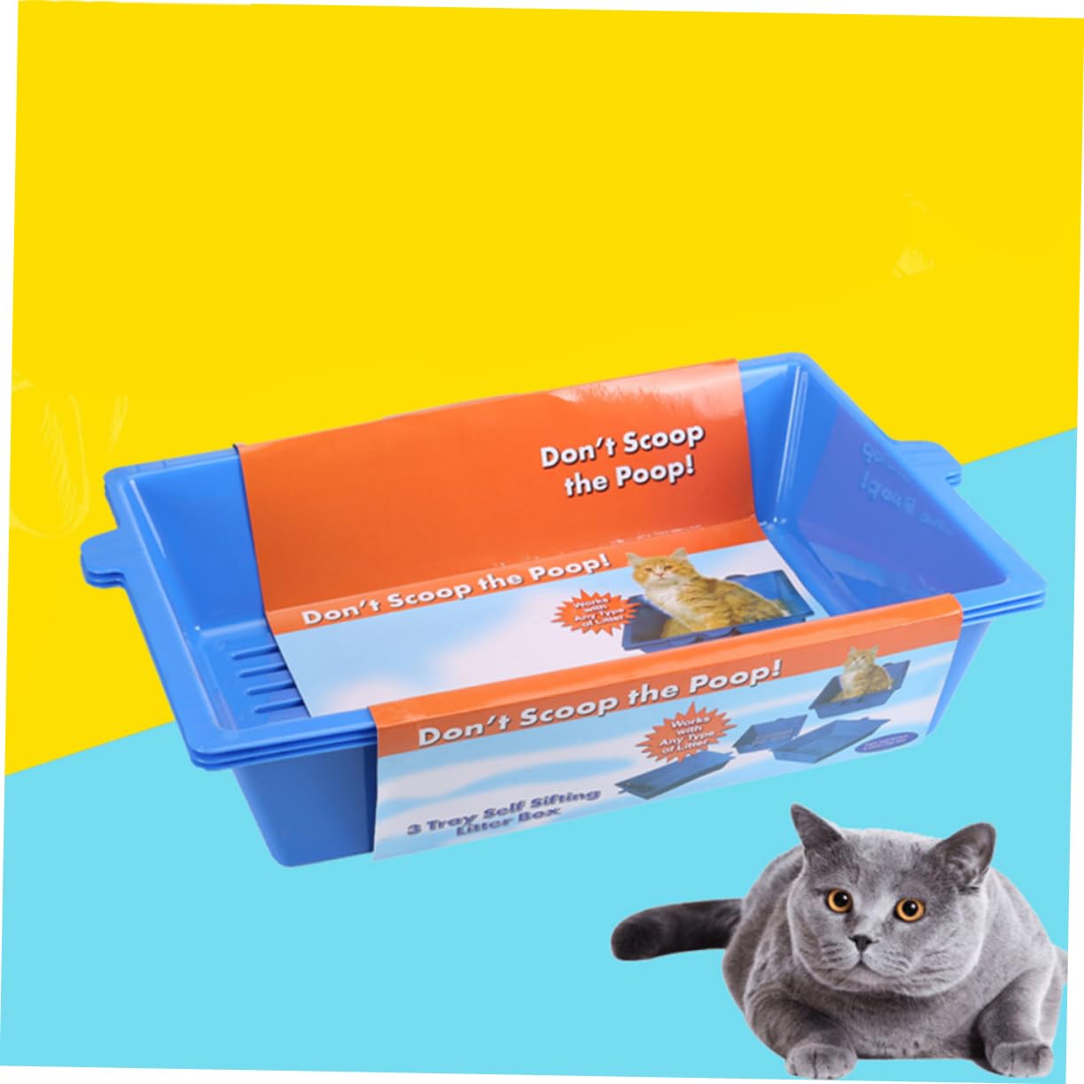 1stück Katzenstreu Toilette Dreilagiger Kunststoff Katzenklo Mit Offenem Design Praktische Katzentoilette Einfachen Für Täglichen Gebrauch Blau