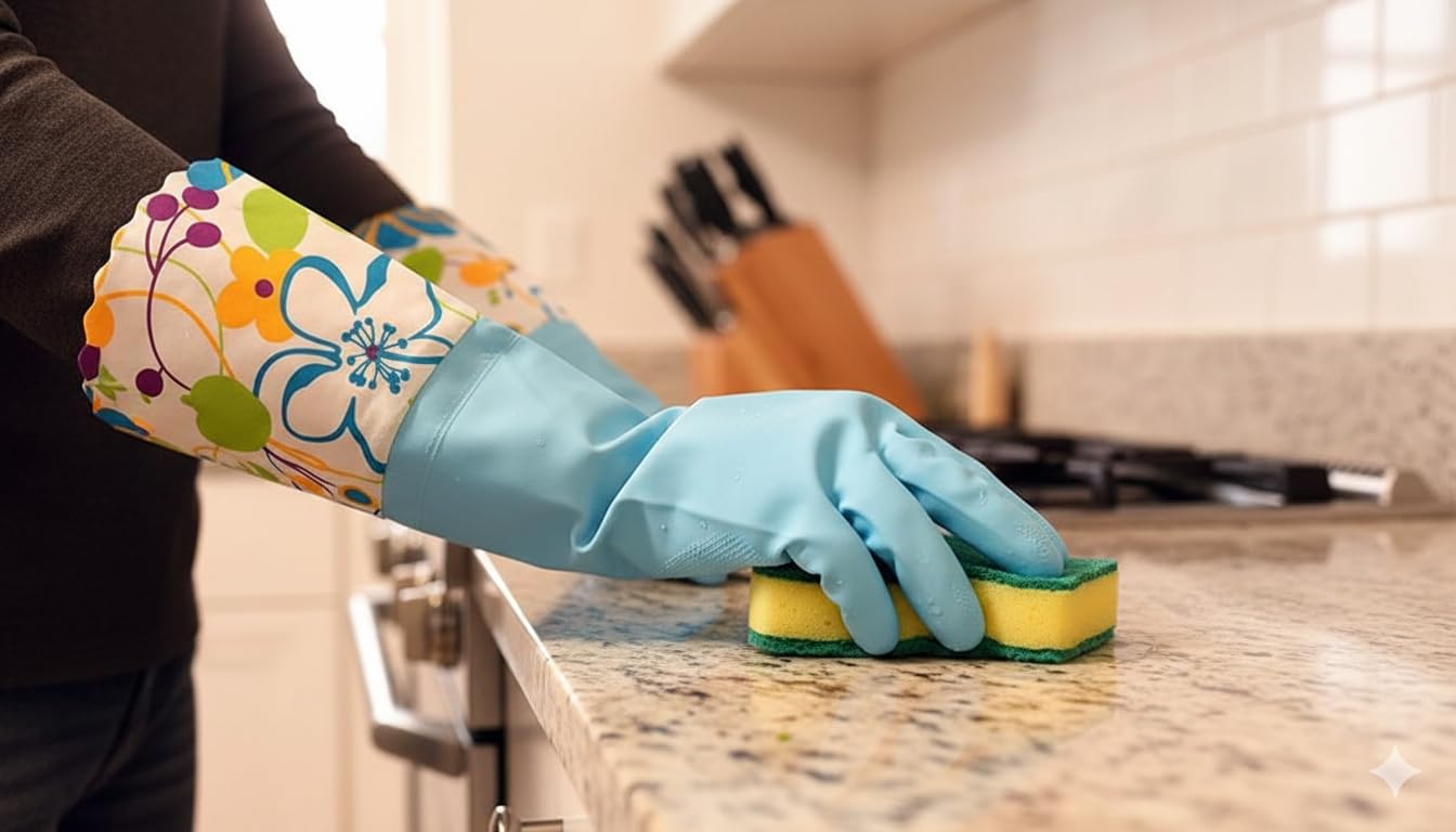 Guanti domestici senza lattice, polsino lungo 38,1 cm, fodera morbida, cinturino regolabile, protezione multistrato, flessibili, confortevoli, resistenti agli agenti chimici, riutilizzabili per la