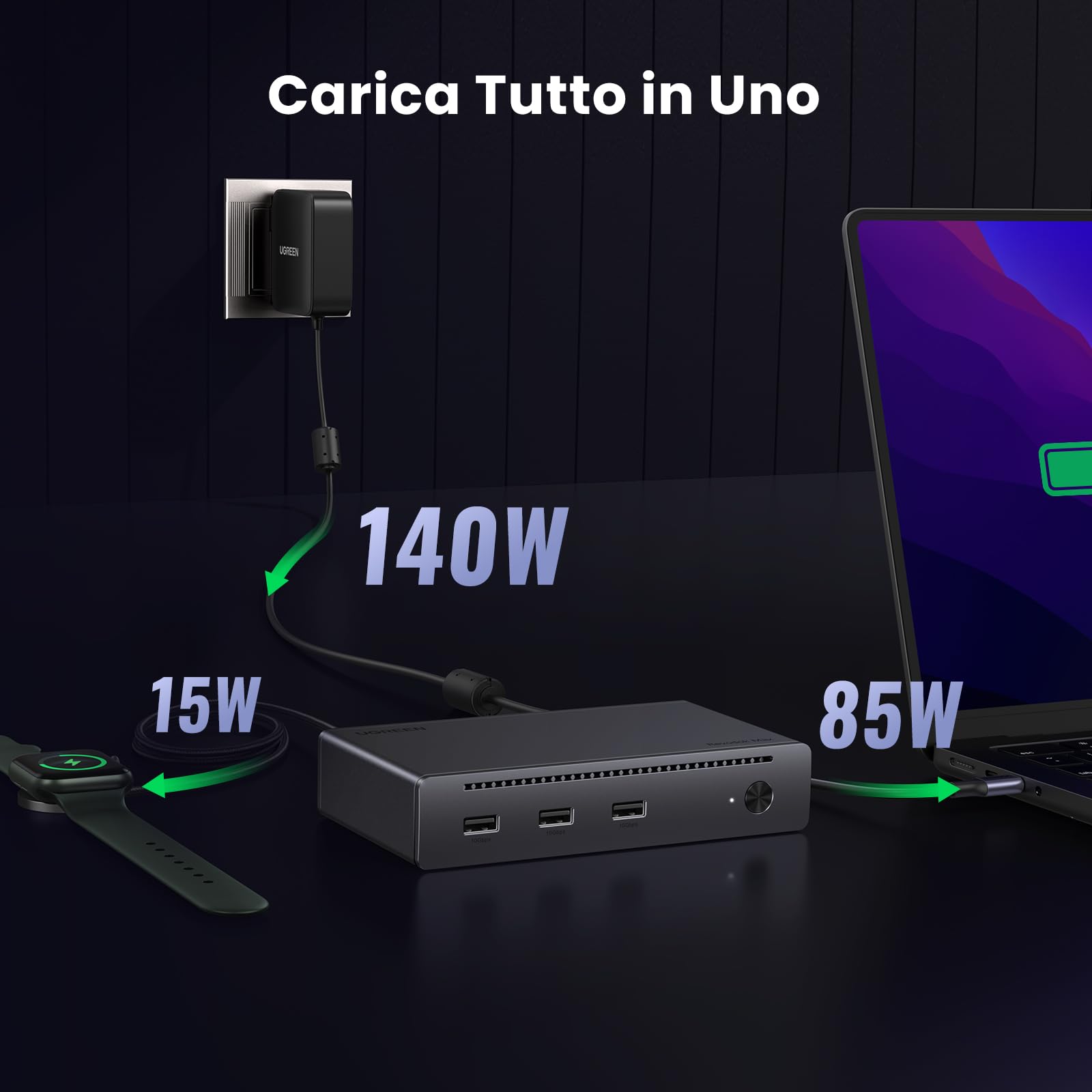 UGREEN Revodok Max 208 Docking Station Thunderbolt 4 8 in 1 Doppio Schermo 4K60Hz 8K30Hz Hub USB C 3.2 10Gbps Dock USB C Ethernet RJ45 Gigabit Alimentazione DC 140W