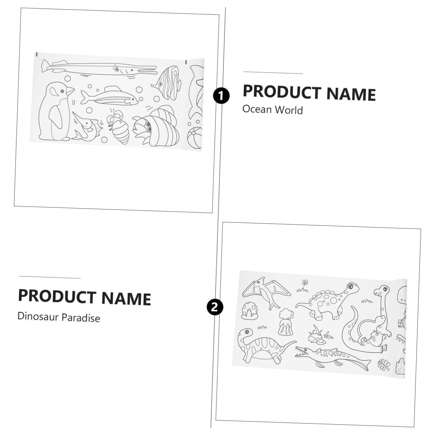 HANABASS 2Pcs Drawing Roll Paper Long Coloring Paper for Easy to Use Art Craft Supplies for Creative Fun Includes Ocean World Dinosaur Paradise Designs