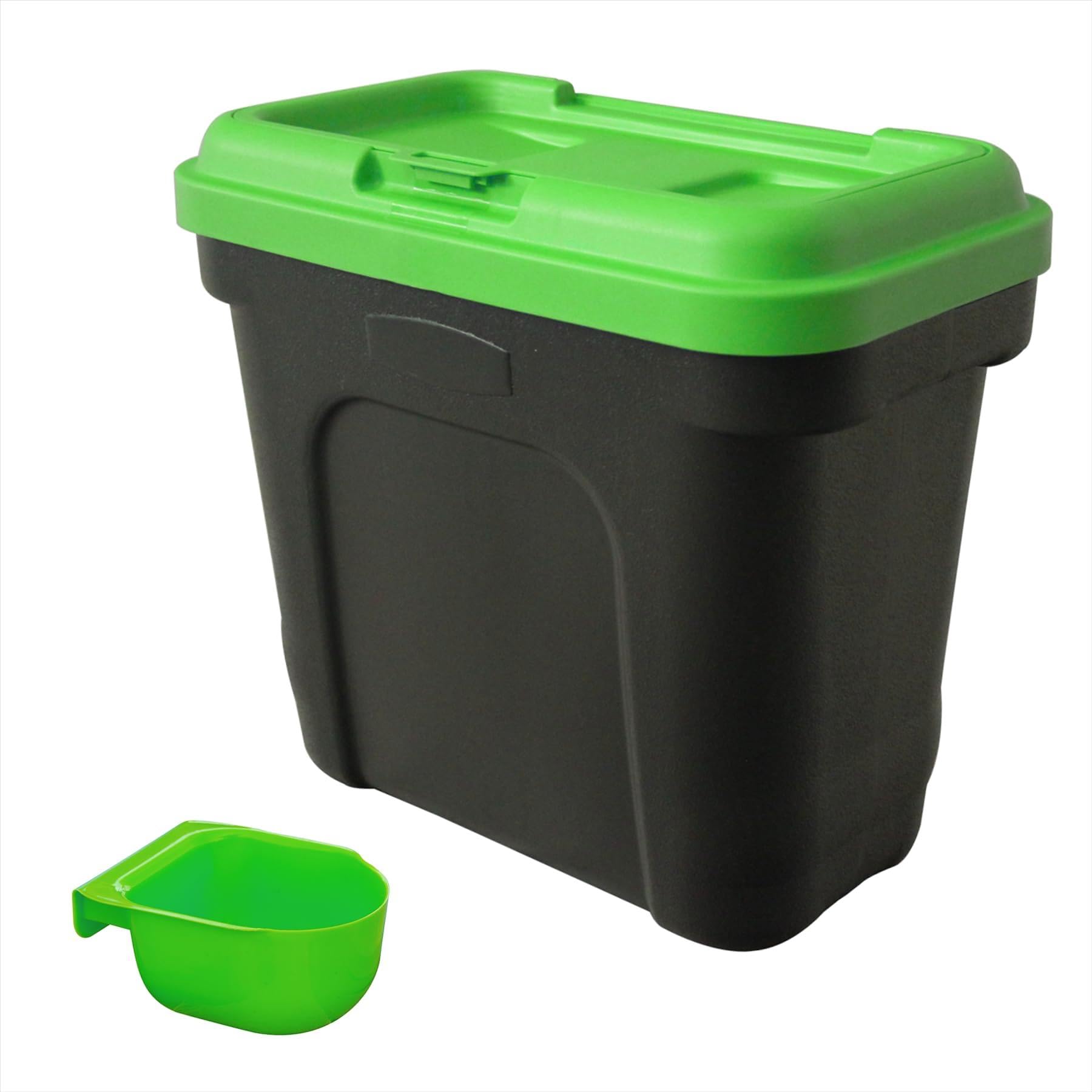 Kct Green Dry Pet Food Storage Container With Integrated Scoop - Dog Cat Animal Feed Bin Box - 15 Litre/ 7Kg