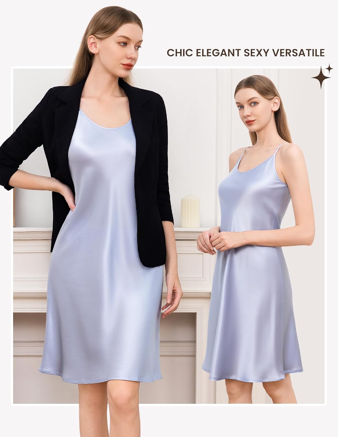 THXSILK 6A+ 100% Mulberry Silk Nightgown for Women, 22 Momme Sexy Silk Slip Dress, Round Neck Long Sleepwear - Image 3