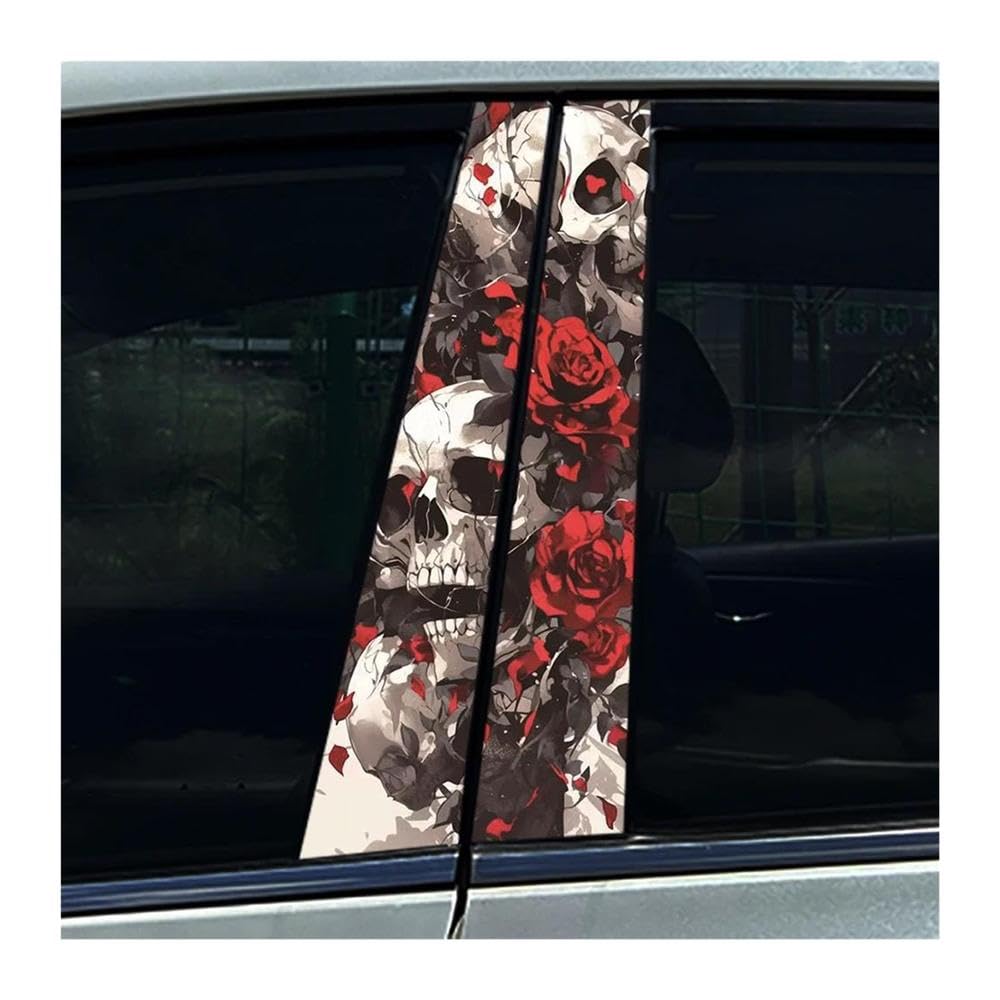 Body Parts 2PCS Car Center Column Waterproof Decals Skeleton and Rose Car B-Pillar Stickers(E)