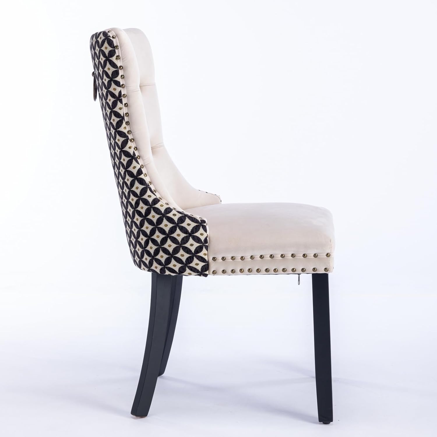 extrasleep Wood Dining Chairs Set of 6, Modern Velvet Upholstered High-end Tufted Nailhead Trim Accent Chair with Solid Wood Legs, Kitchen Chairs for Dining Table Set for 6, Beige