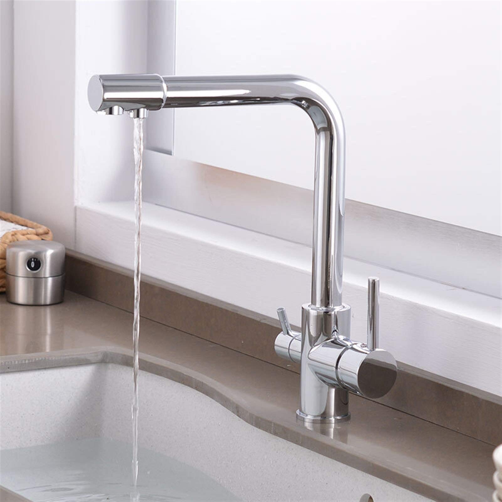 Aycdl Water-Tap,Water Filter Kitchen Faucet, Brass Kitchen Drinking Water Faucet, Sink 3 In 1 Water Purifier Sink Faucet Sink Tap/Chrome