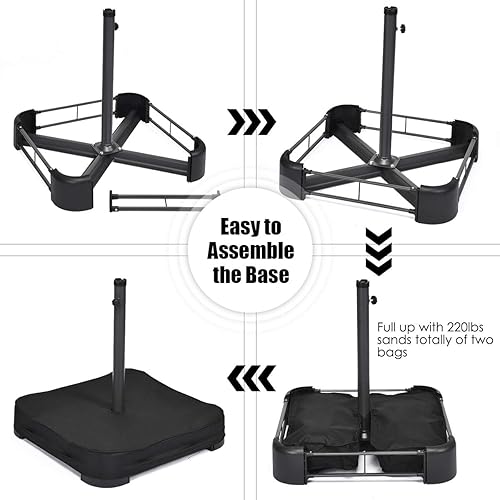 Miniatura 9 de Tangkula Paraguas LED solar de doble cara para patio de 15 pies con base, sombrilla doble para exteriores, sombrilla extragrande con 36 luces