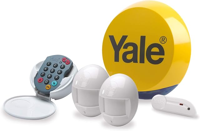 Yale YES-ALARMKIT Essentials Alarm Kit, Battery Powered, 5 Piece Kit, Self Monitored, No Contract, Wireless, PIR Movement Sensors, Door / Window Sensor External Siren, Keypad No Monitoring Fee , White