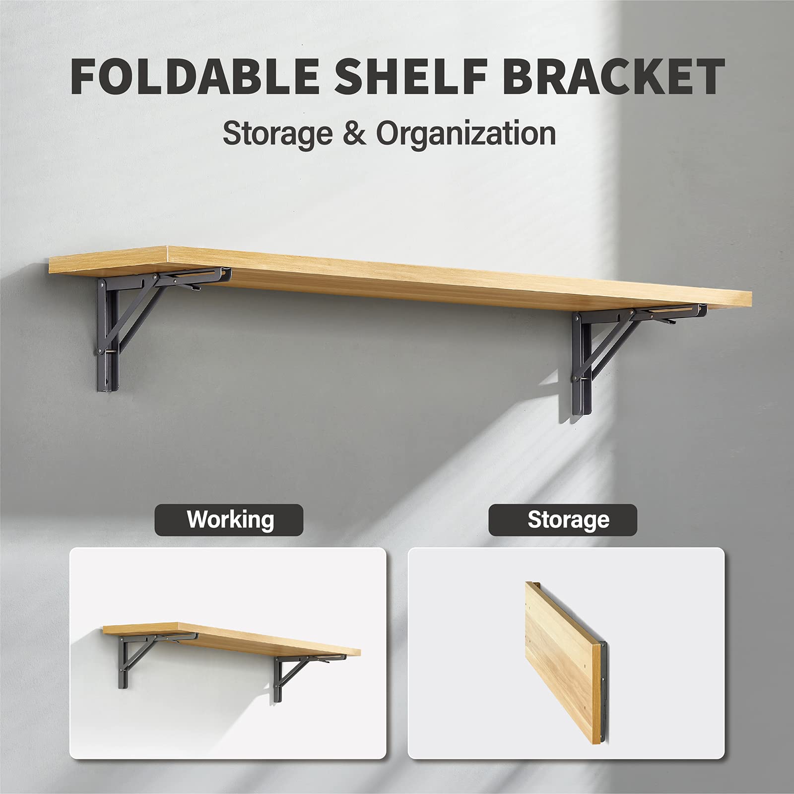 Shelf Brackets 2Pcs Silver Folding Shelf Brackets, Max Load 440 lb