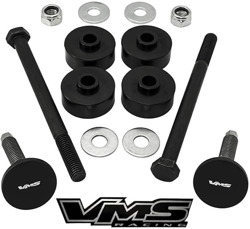 VMS RACING Kit de bajada trasera de acero inoxidable delantero y articulado, tornillos y bujes compatibles con Chevy Chevrolet Corvette C5 97-04