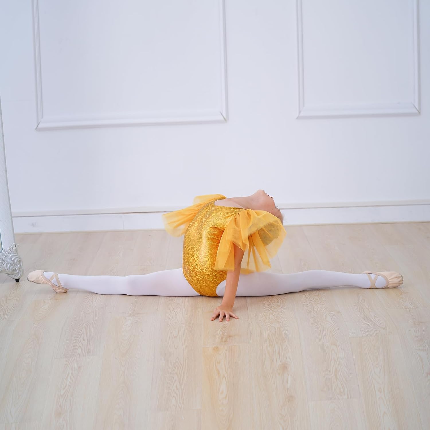 IBAKOM Ballet Leotard for Girls Metallic Flutter Sleeve Halloween Dance Outfit Gymnastics Leotards Kid Xmas Acrobat Costume
