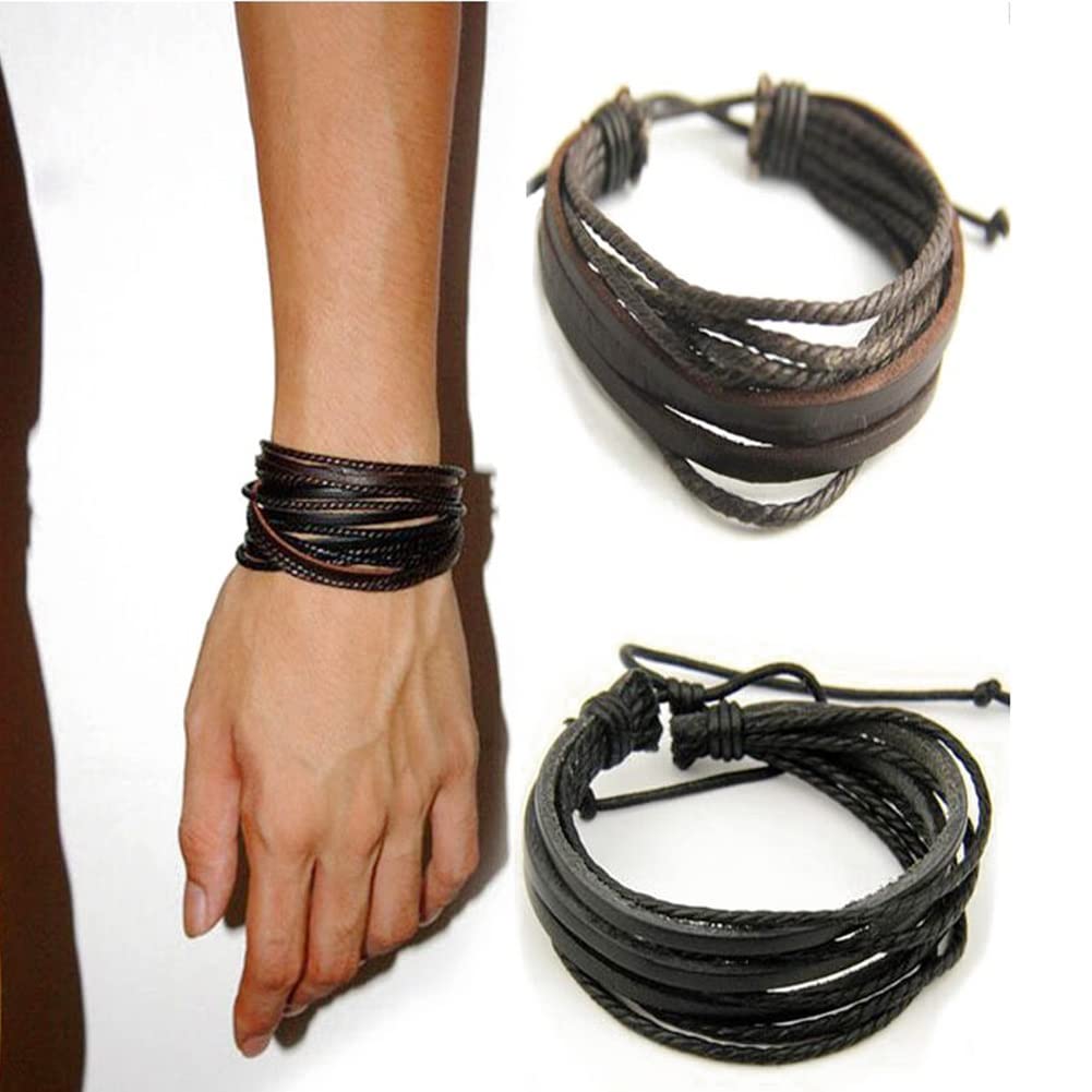 LLXYWJ Braccialetti da Uomo e da Donna in Corda Intrecciata in Pelle Multistrato Intrecciati alla