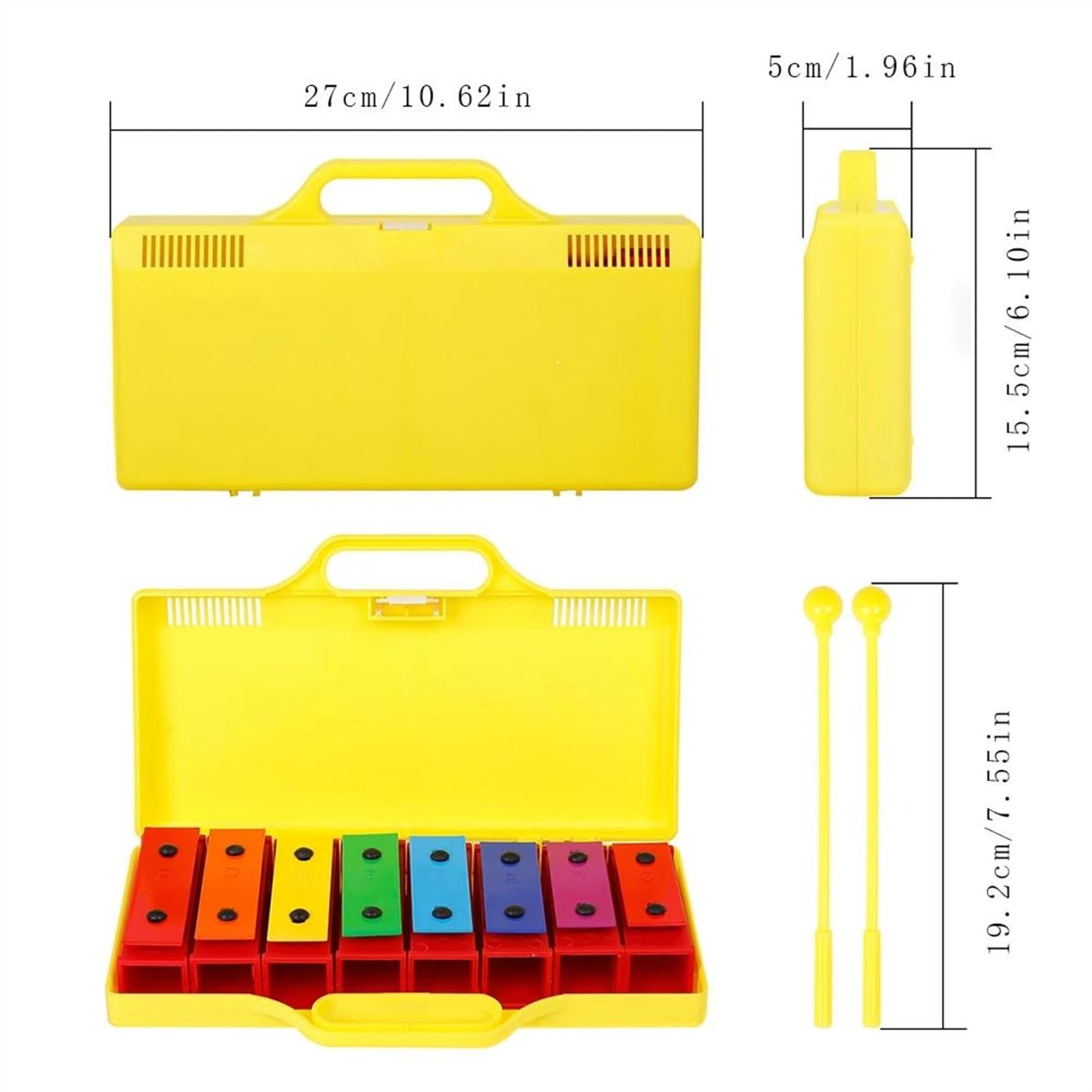 Xilofono A 8 Note Glockenspiel Colorato Rimovibile Placche Metalliche Color Arcobaleno Risonatore Strumento A Percussione Musicale