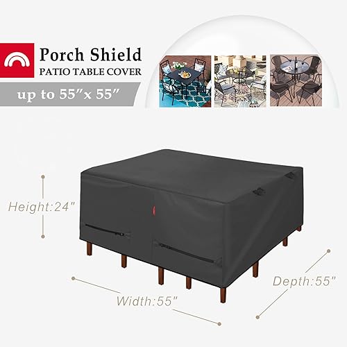 Miniatura 32 de Porch Shield Funda rectangular para mesa de patio, impermeable, para mesa de comedor y sillas de exterior, 108 x 70 pulgadas, color negro