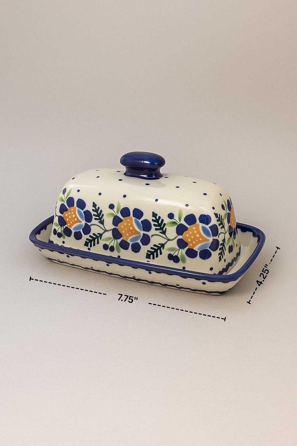 Blue Rose Polish Pottery - Yellow Sunflower Butter Dish - Fits 1 Stick - Butter Dish for Countertop Organization and Storage