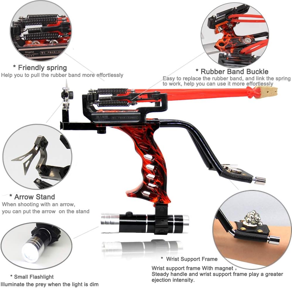 COOY Slingshot - Professional Outdoor Catapult Stainless Steel Launcher Double Spring Wrist high Speed Rocket Hunting Slingshot Adult, with 2 Rubber Bands, Outdoor Catapult Set（Fire-Red） : Sports & Outdoors