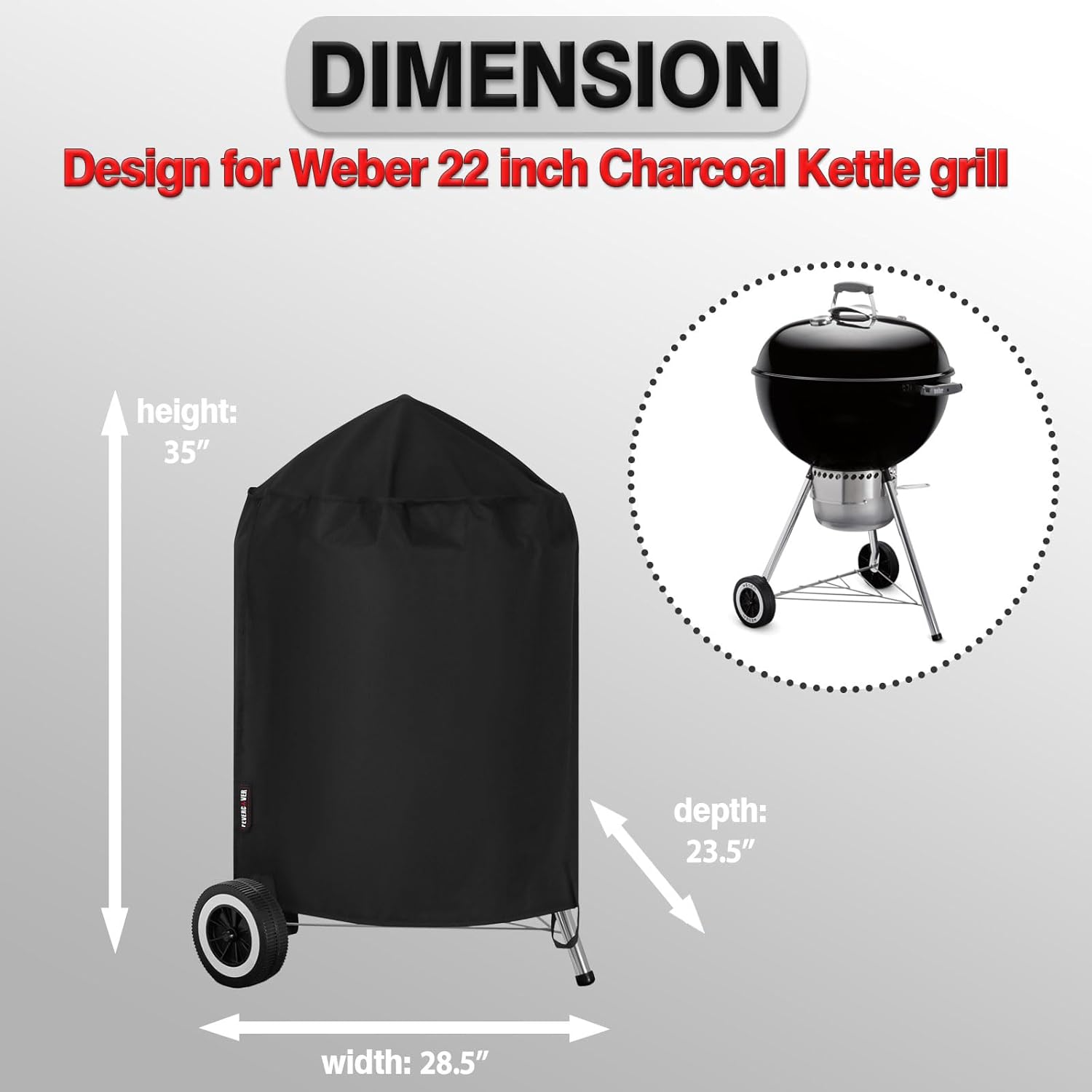 Grill Cover for Weber Kettle Charcoal 22 Inch, Heavy Duty Waterproof BBQ Grill Covers Fade Resistant